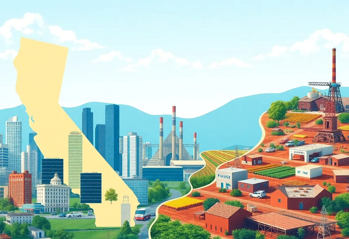 Economic overview of California and New York with landmarks