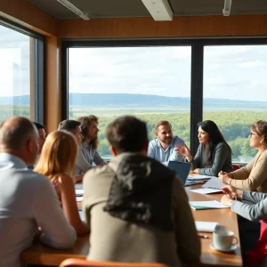 Meeting on California climate disclosure regulations with diverse participants.