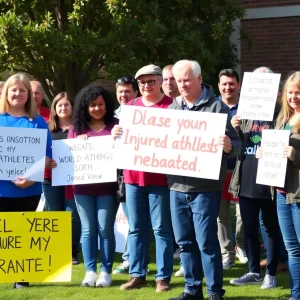 Banner displaying community support for injured soccer players