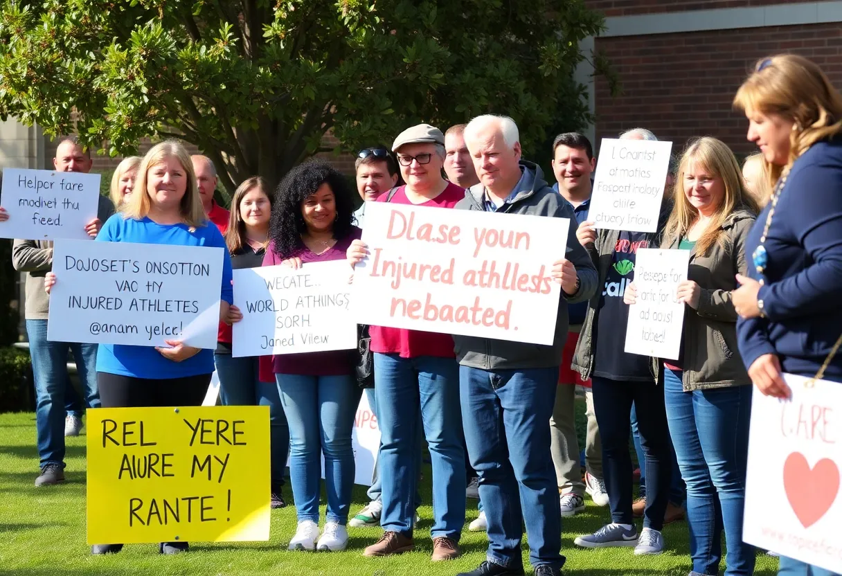 Banner displaying community support for injured soccer players