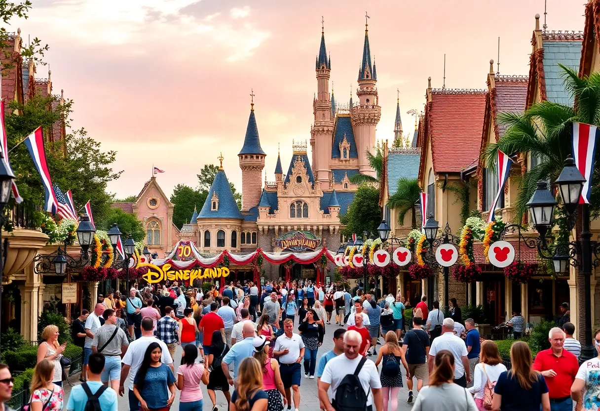 Guests enjoying Disneyland Resort during the 70th anniversary