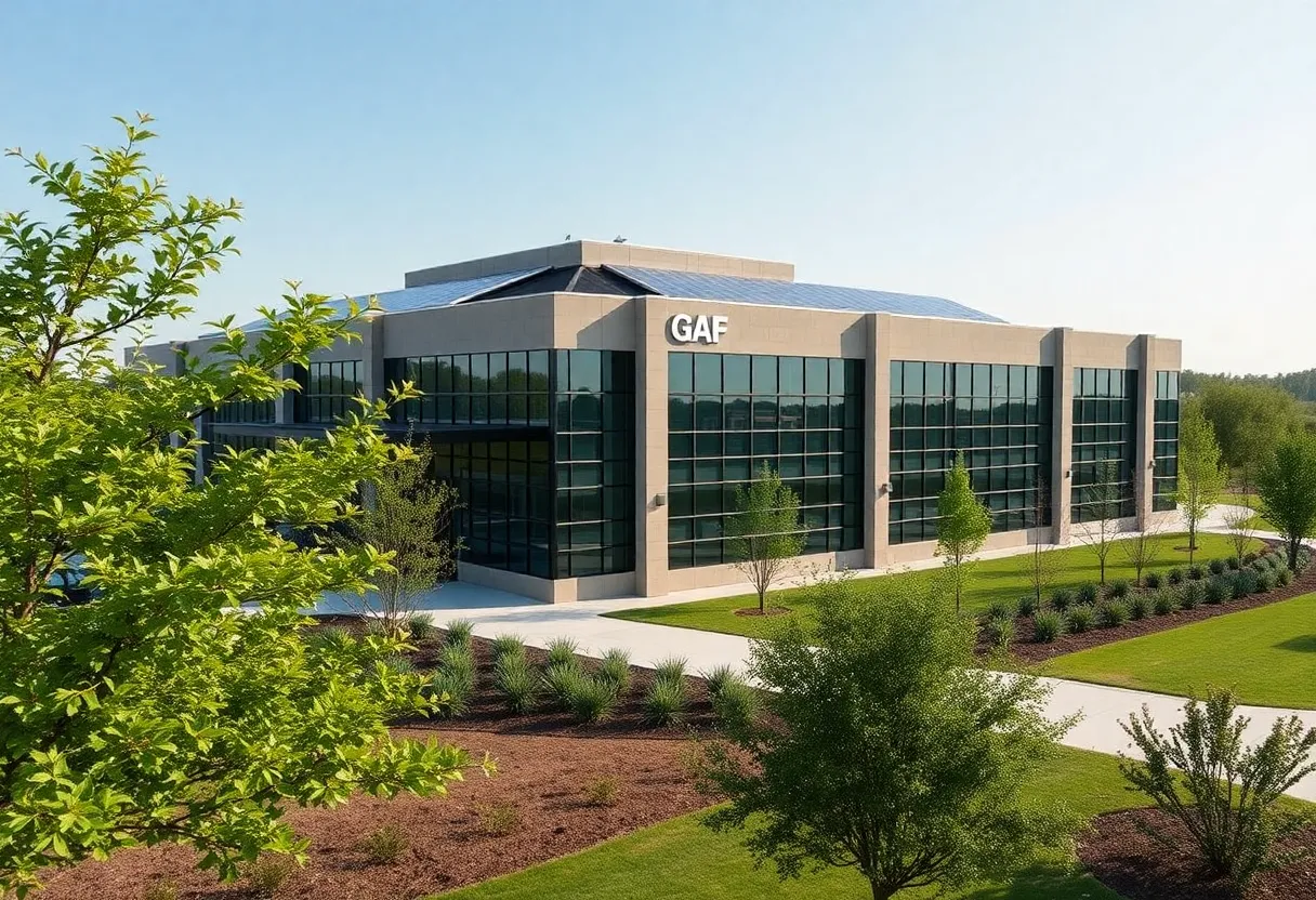 GAF Energy's new headquarters building in Georgetown, Texas, with solar panels.