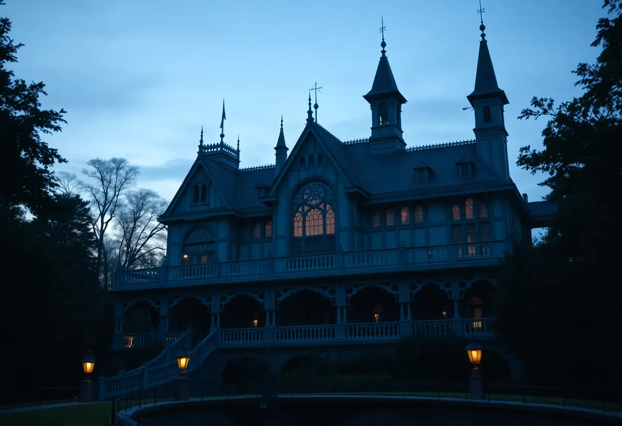 Haunted Mansion at Disneyland during twilight
