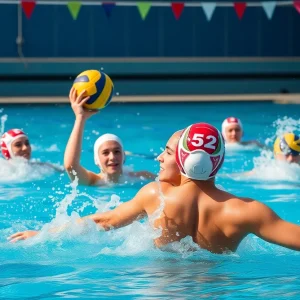 Long Beach State men's water polo team competing against Stanford