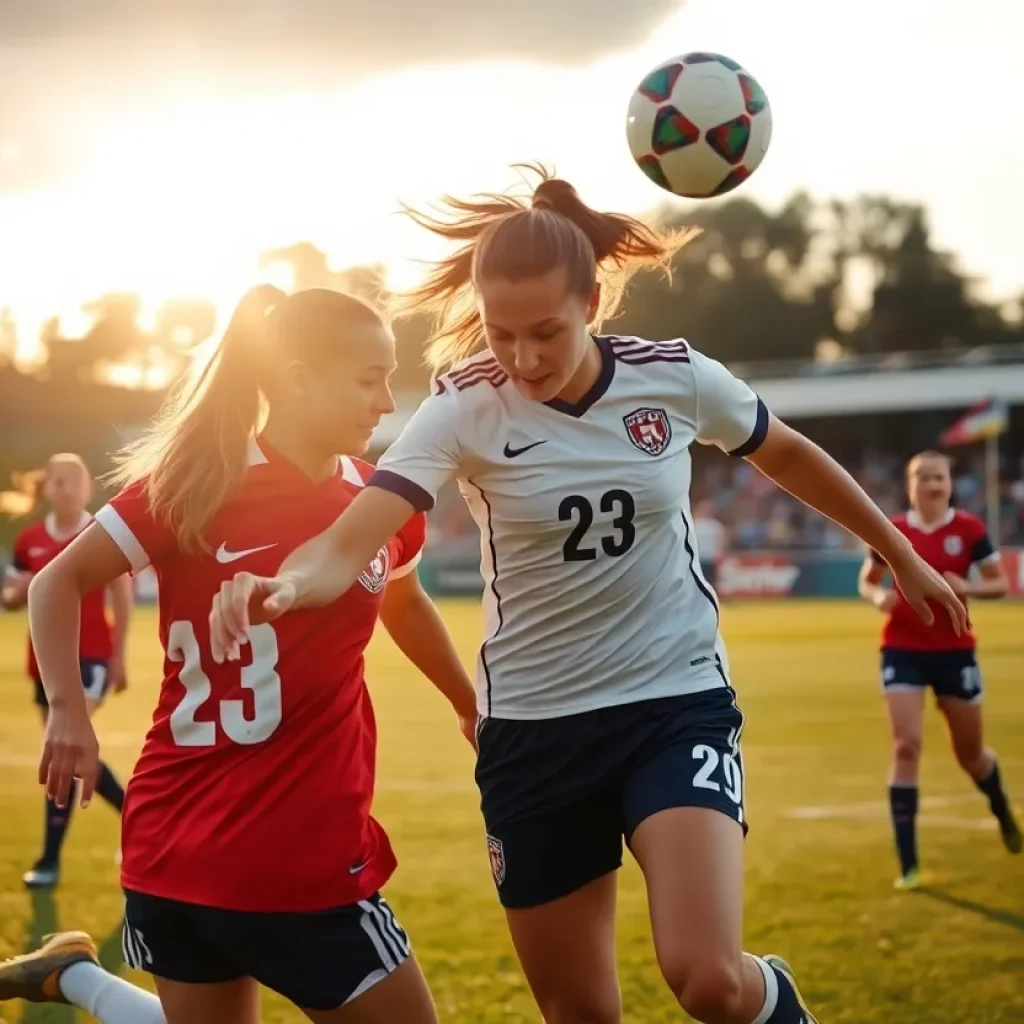 A scene from a women's soccer match featuring Long Beach State players in action.