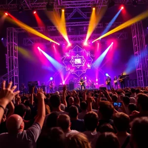 Audience cheering at a Nine Inch Nails concert.