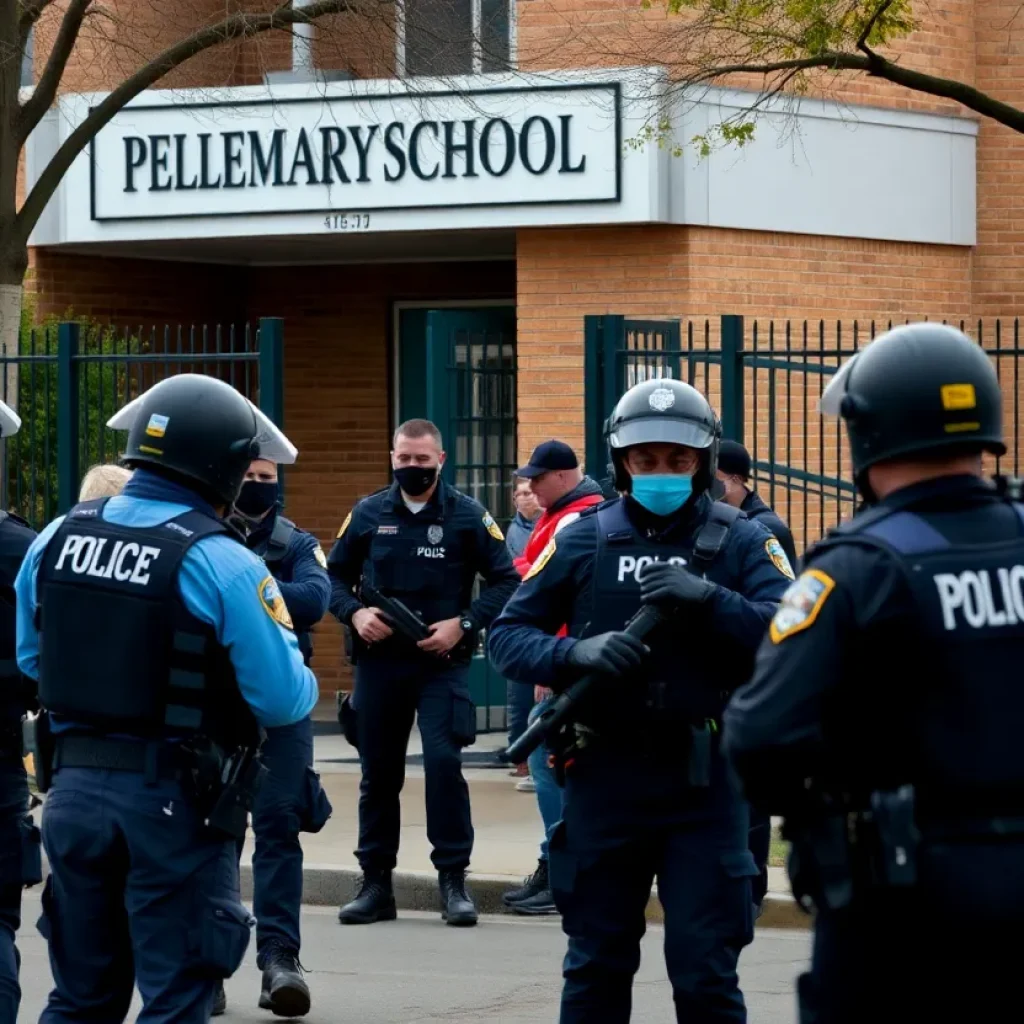 Police officers responding to a situation near a school