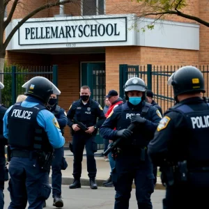 Police officers responding to a situation near a school