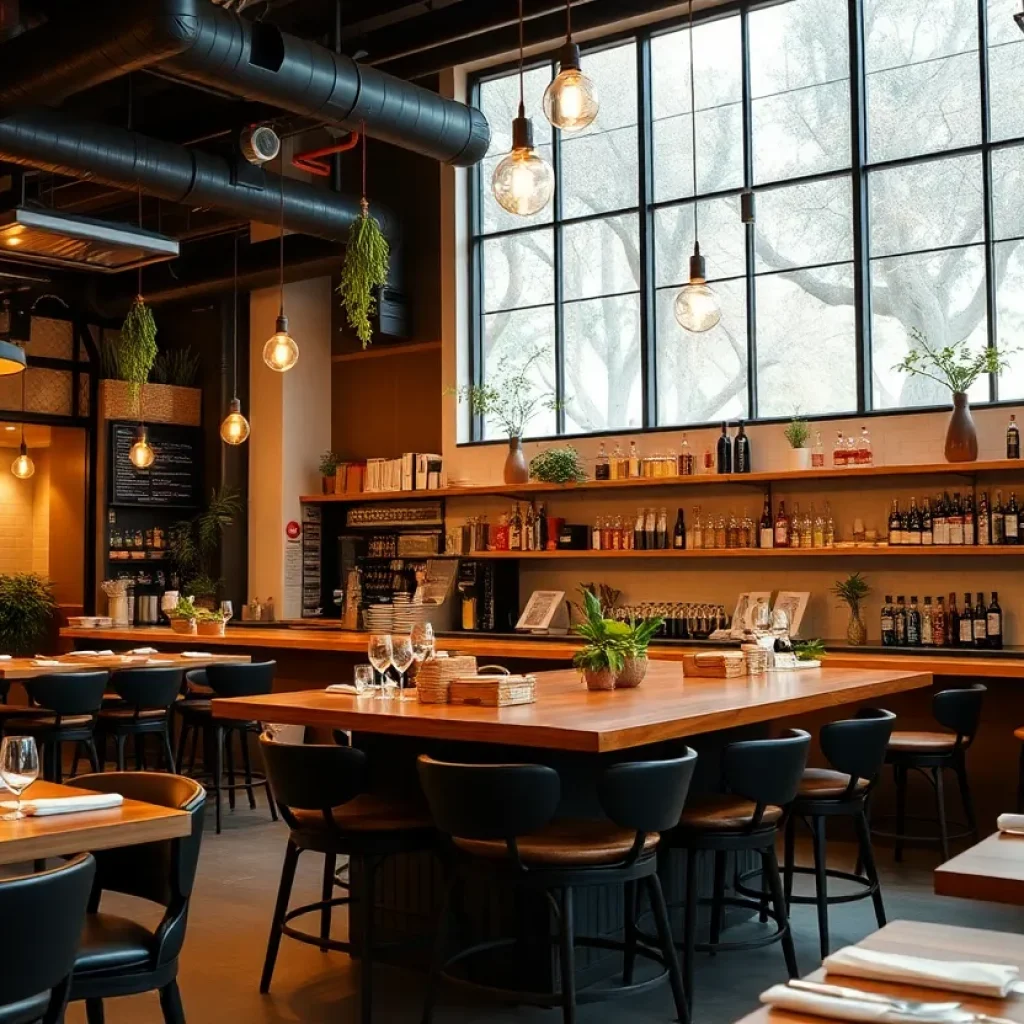 Interior of Poppy's Restaurant at Hilton Anaheim showcasing beautiful design and vibrant food presentation.
