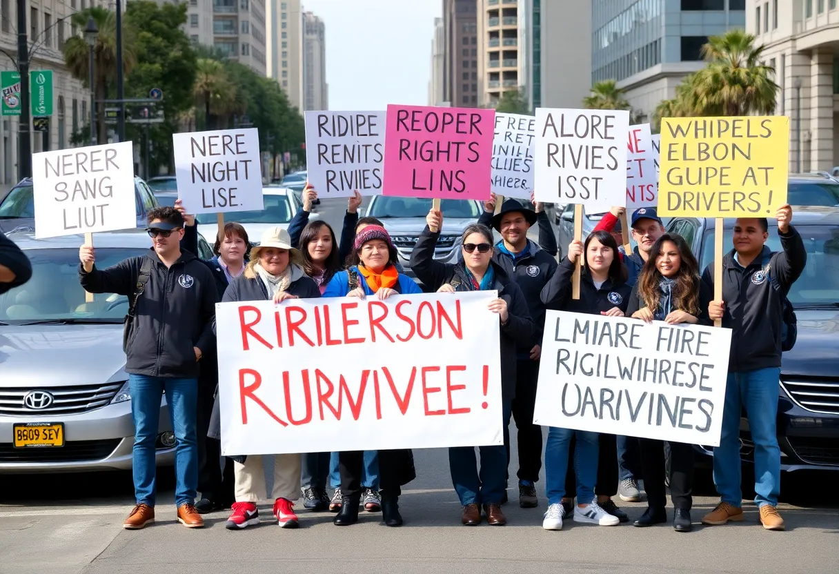 Rideshare drivers advocating for unionization in California.