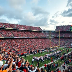Fans celebrating the San Diego State Aztecs victory at a football game.