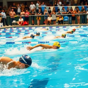 Swimmers competing in a swim meet