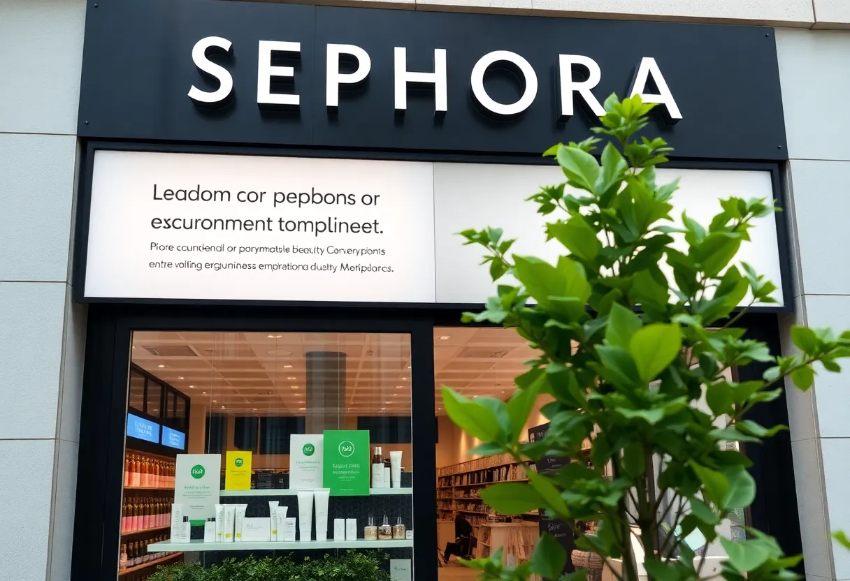 Facade of a Sephora store emphasizing environmental awareness
