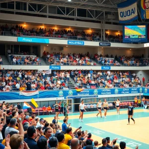 Fans cheering for UNLV volleyball team during a match